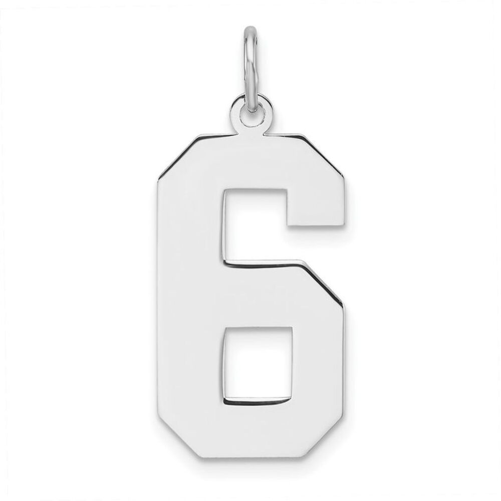 Sterling Silver, Athletic Collection, XL Polished Number 6 Pendant